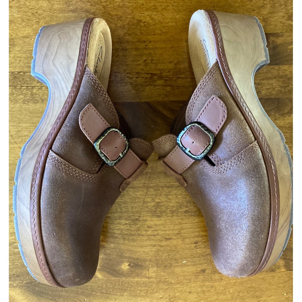 Clarks Paizlee Nora Womens Brown Suede Buckled Platform Clogs Size 8 - Picture 2 of 14